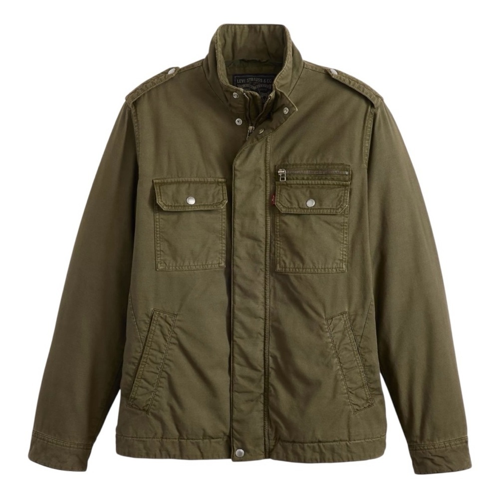 Levis Men’s Olive Green Washed Cotton Military Barn Coat Jacket Size XL